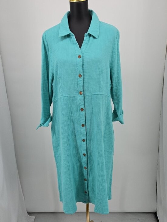 Appleseed's Dresses & Skirts - Aqua Petite Button Front Dress Size PXL